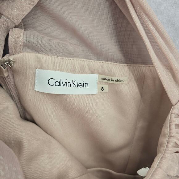 Calvin Klein Gold Flare Rhinestone Sleeveless Knee Length Mesh Dress 8 Medium - Picture 6 of 7